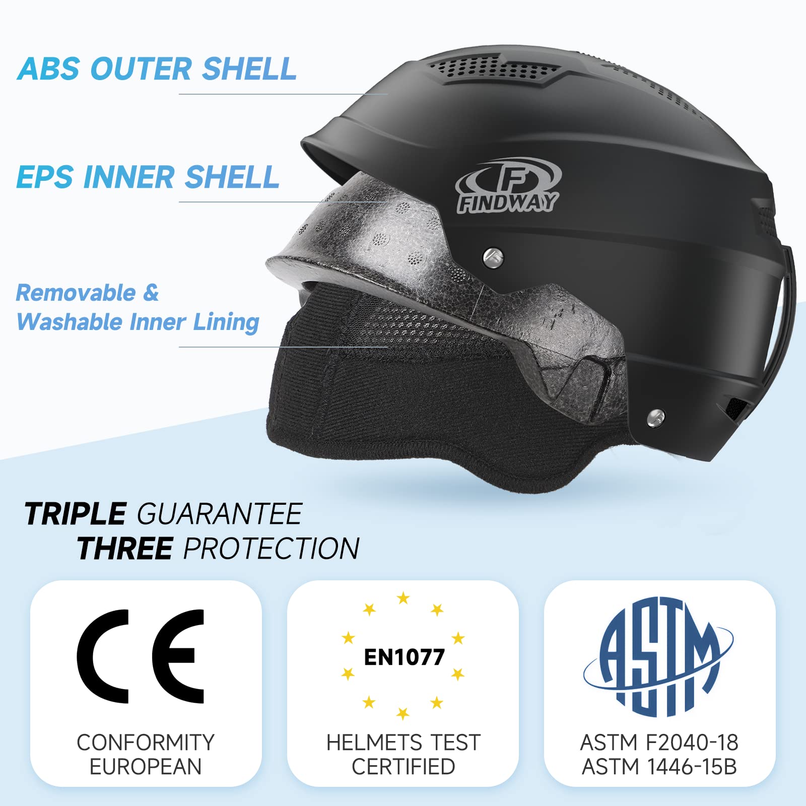 Findway - Casco da sci unisex, da donna e uomo, per adulti, bambini, con aperture di ventilazione regolabili, compatibile con occhiali da sci per chi indossa gli occhiali, casco da snowboard, S/M/L