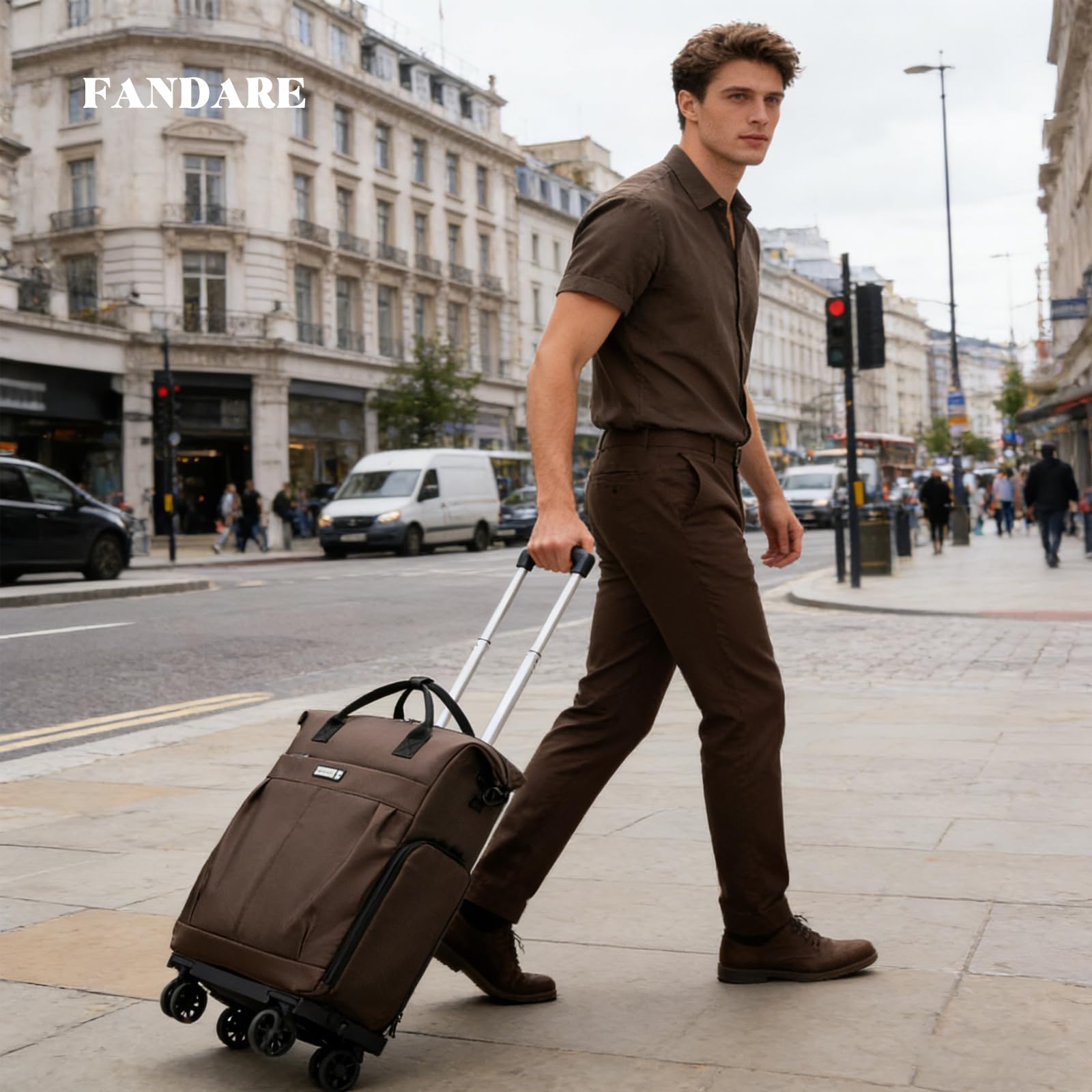 FANDARE 35L Trolley per 15.6 pollici PC portatili Uomo Donna Trolley per la spesa Zaino con rotelle con manico telescopico Zainetto Borsa per Insegnante Borse Messenger Zaini ufficio Marrone