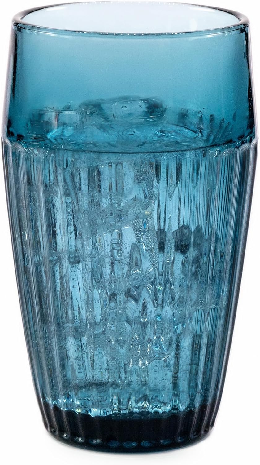 Blue Drinking Glasses Set of 4, 14 oz Ribbed Textured Glass Tumblers, Tall Retro Colored Drinkware for Water & Cocktails, Decorative Highball Glasses for Home & Bar, Modern Vintage Glassware Gift Set - Image 9