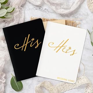 Vow Books His and Hers, Modern Wedding Vow Books his and hers with Gold Foil Lettering, Set of 2 Wedding Notebook Vow Books for Wedding, Wedding Stuff for Ceremony, Bridal Shower Gifts (Black, White)