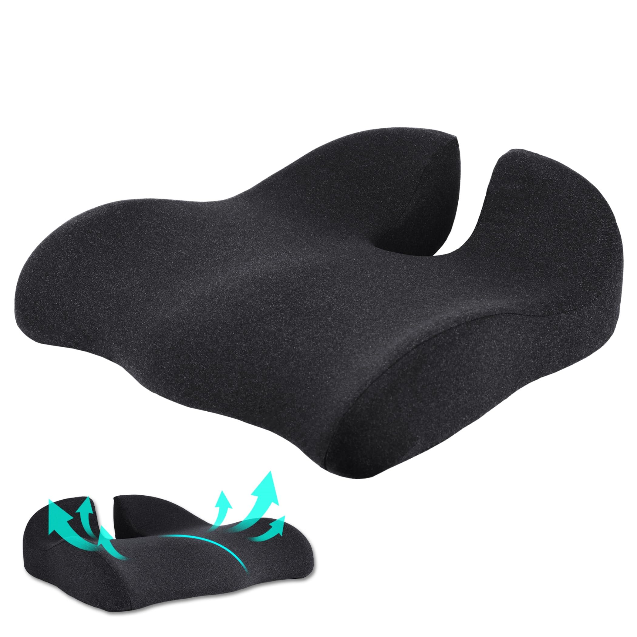 GSZTTKX Seat Cushion,Large Memory Foam Chair Cushions for Office、Car,Relief Back、Hip、Sciatica Pain,Ergonomic Pad Pillow Supports Pressure Long Sitting Office Workers, Drivers & Elderly - Black