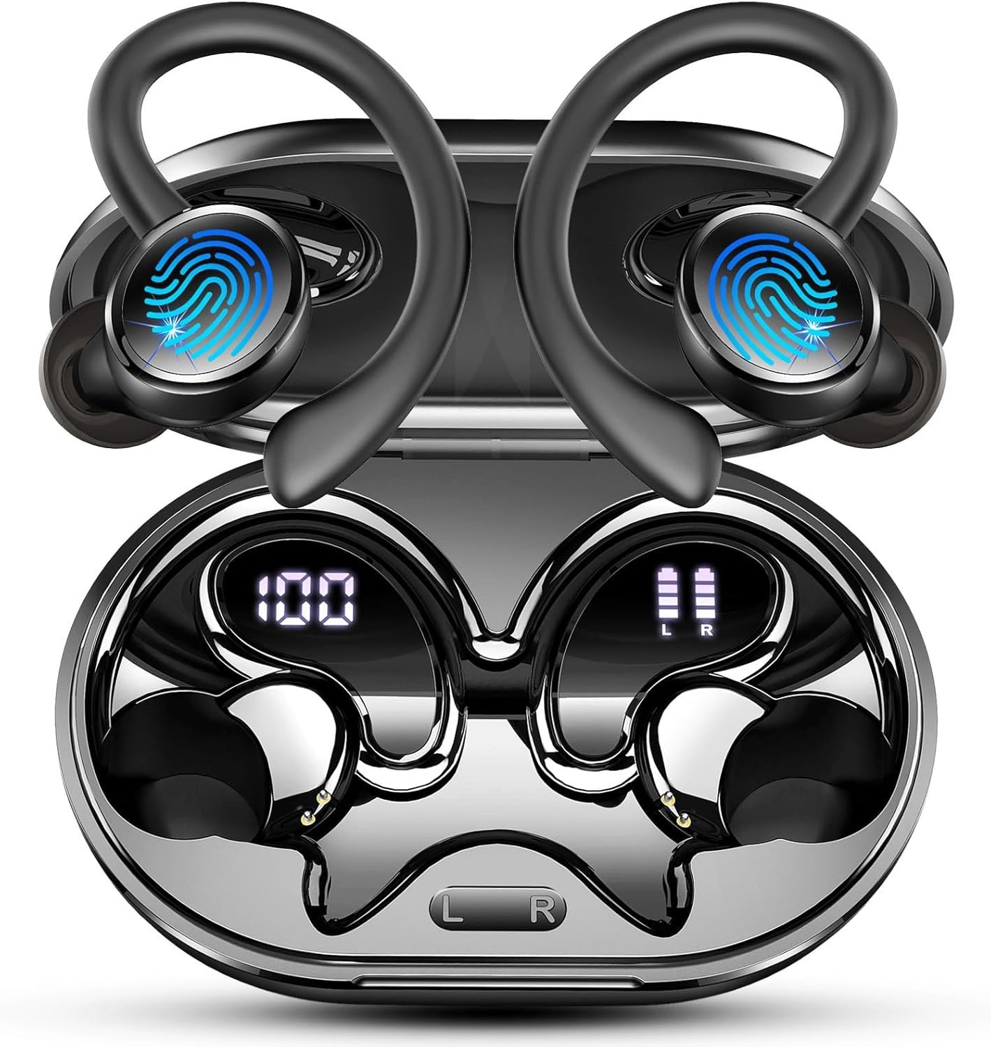 Bluetooth Kopfhörer Sport, Kopfhörer Kabellos Bluetooth 5.4 mit 4 ENC Noise Cancelling Mic, In Ear Kopfhörer mit HiFi Stereo, 50 Std Spielzeit Kabellose Ohrhörer, IP7 Wasserdicht, Dual LED-Anzeige