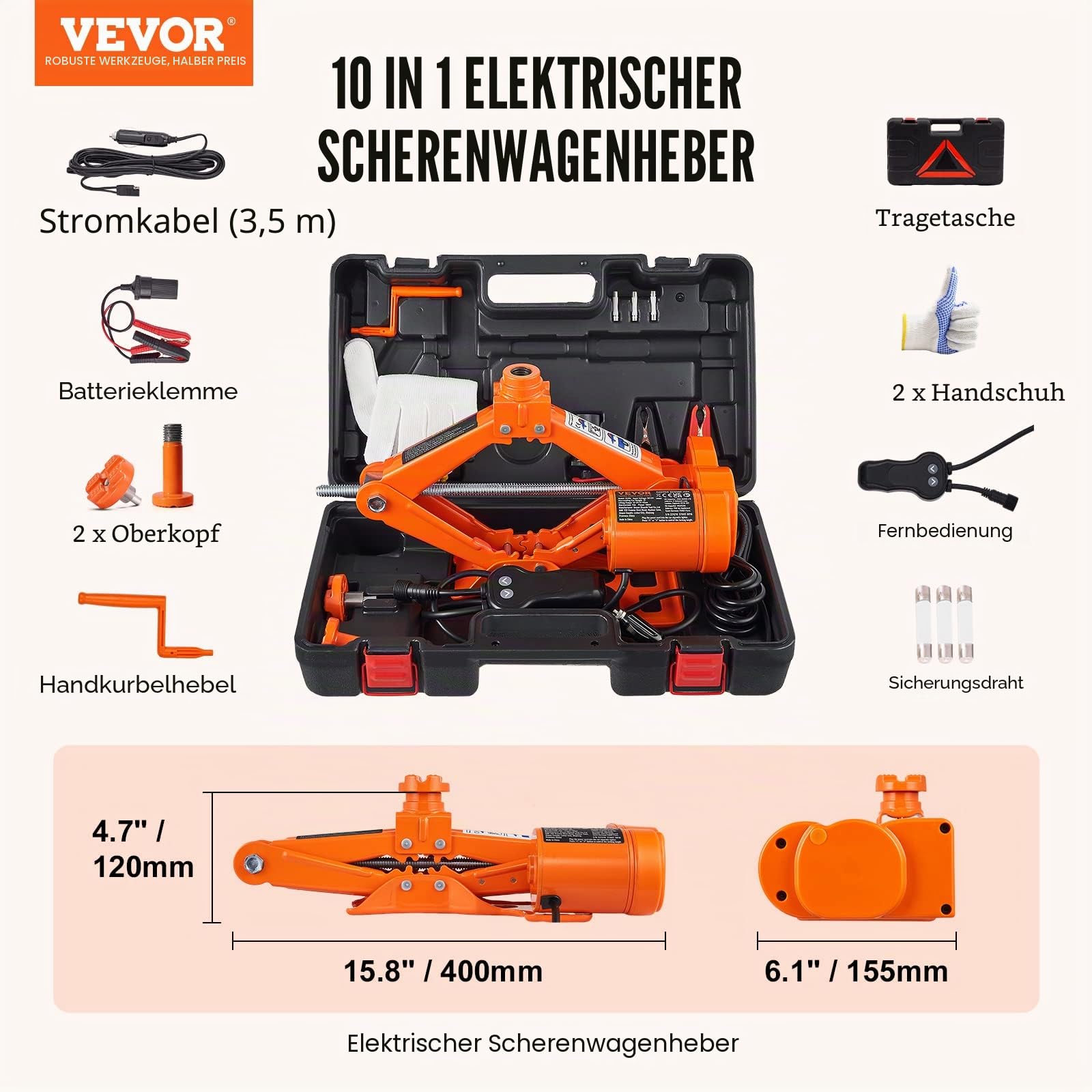 VEVOR Elektrischer Wagenheber, 3 Tonnen/2993,7 kg 12 V Elektrischer Scherenwagenheber, Doppelsattel mit Fernbedienung, tragbarer Wagenheber für Limousine, SUV, LKW Reifenwechsel Ersatz