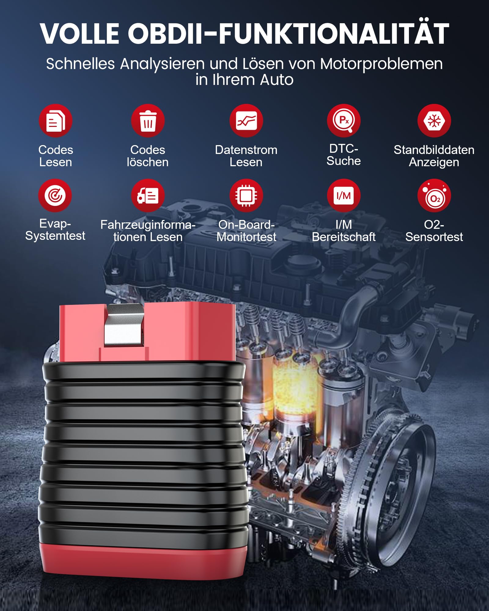 thinkcar Adapter Bluetooth OBD2, BD6 Urządzenie diagnostyczne OBD2 z wszystkimi diagnostykami systemowymi + 5 funkcjami serwisowymi (LED, hamulce, lampki oleju, IMMO, ETS)