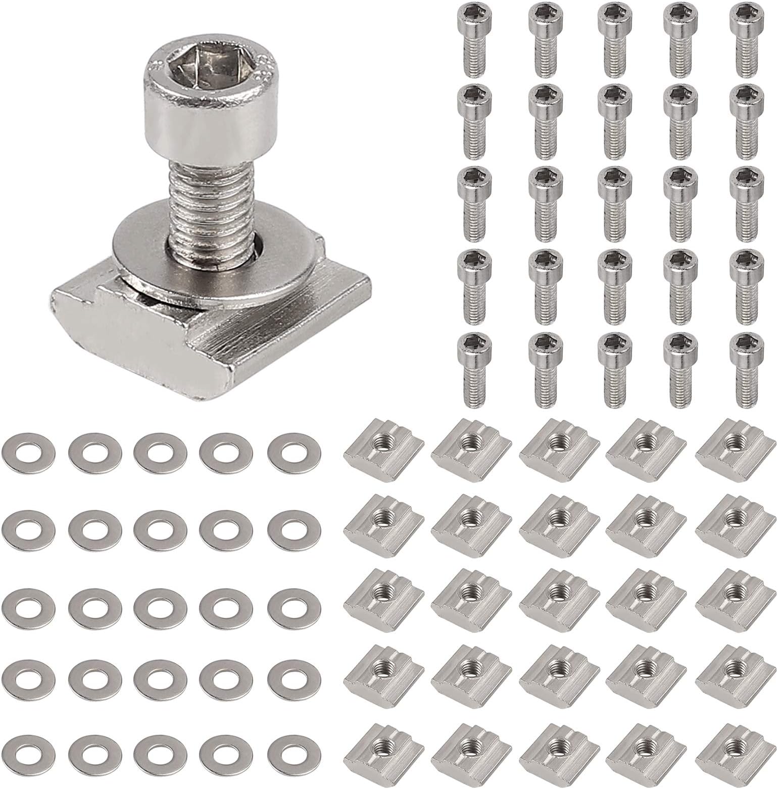 Justech 50PCs 4040 Series Nut8 Aluminum Profile Connector Set M8 Threaded T Nut Slider Kit Includes Screw Washer