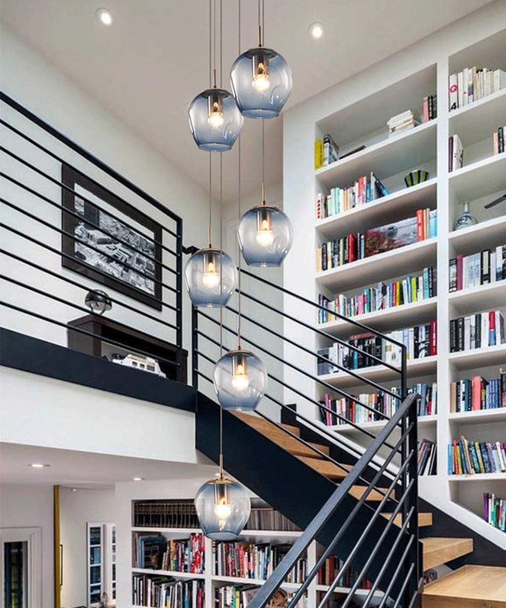 HXYSXHJUO 30x150cm Modern Minimalist Staircase Chandelier 6 lights Duplex Building Large Villa Stair Long Glass Balls Pendant Light Multi Ceiling Lamp E27