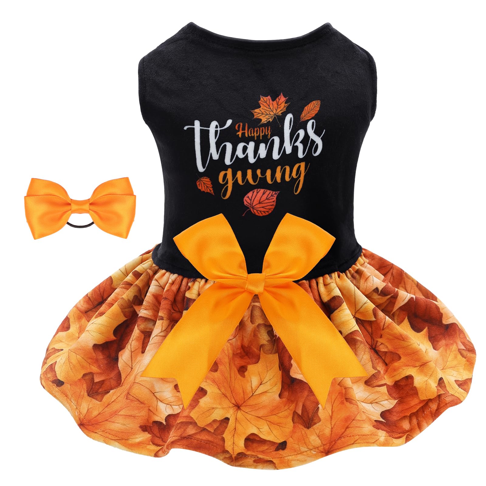 CuteBone Thanksgiving Dog Fall Dresses Costume Velvet Holiday Small Dogs Clothes Onesie Pet Apparel Girl Puppy Skirt with Bow Hair Rope