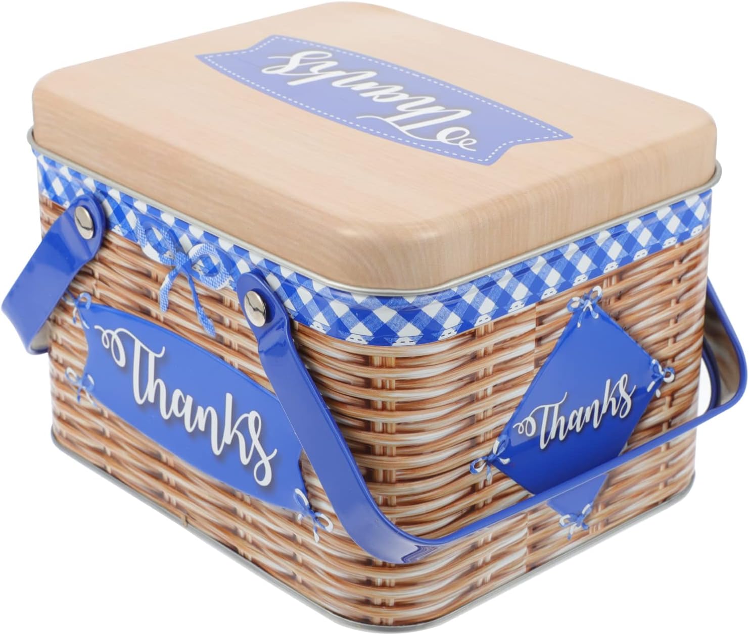 Zerodeko Blue Cookie Tins With Handle Biscuit Container for Dry Storage