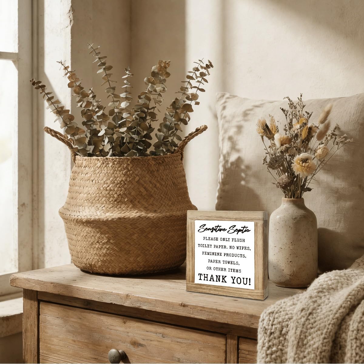 Toilet Rules Wooden Box Sign, Funny Bathroom Decor, Sensitive Septic Sign Decor, Only Flush Toilet Paper, Notice to Bathroom for Home or Public, Reminder Wood Plaque Decoration image 5
