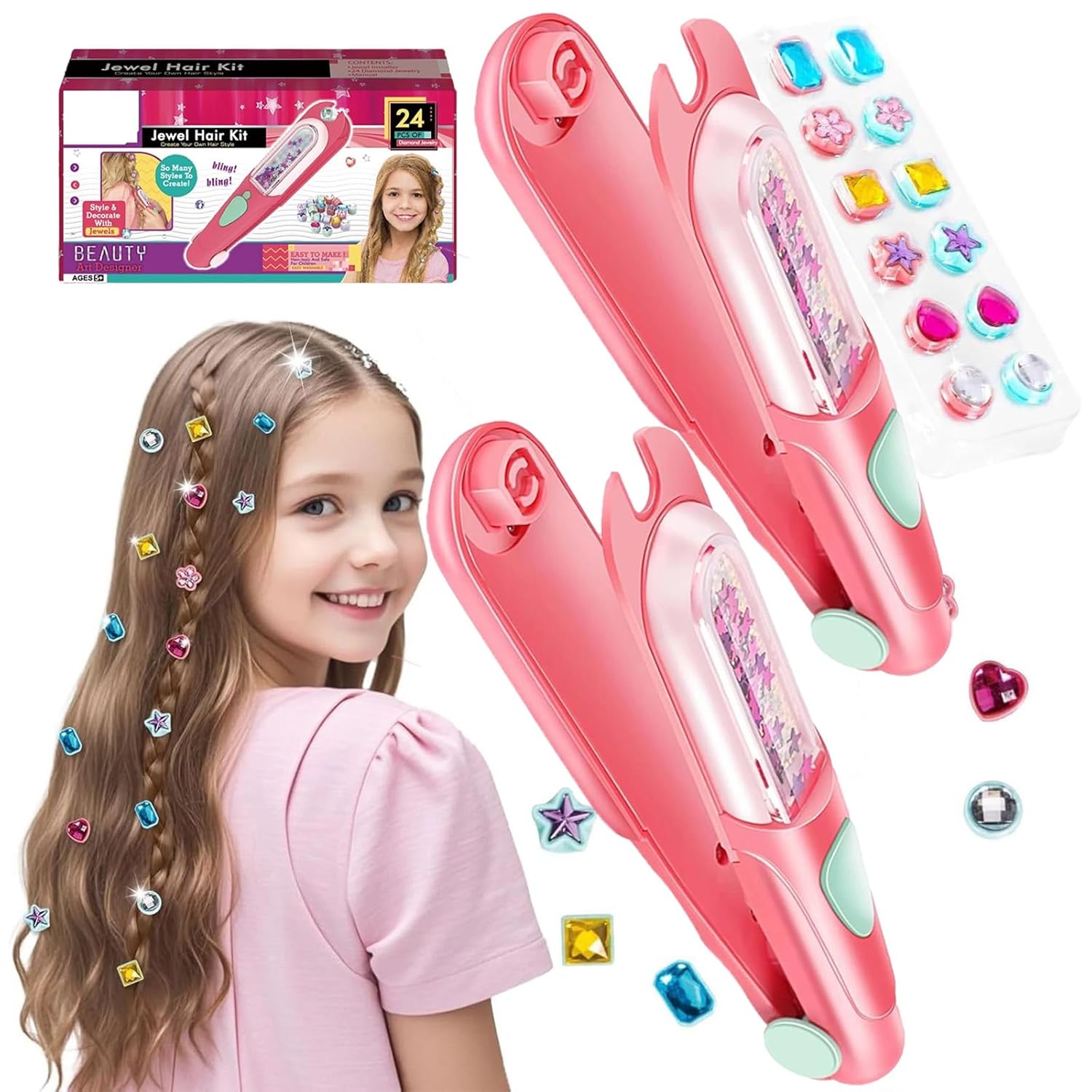 Glitter Diamond Styling Tools Hair Gem Stamper With Shining Gemstones,Instantly Add Sparkly To Your Hair,Clothes & Crafts,DIY Hair Gem Tool For Festivals, Parties, Wedding (2 Set)