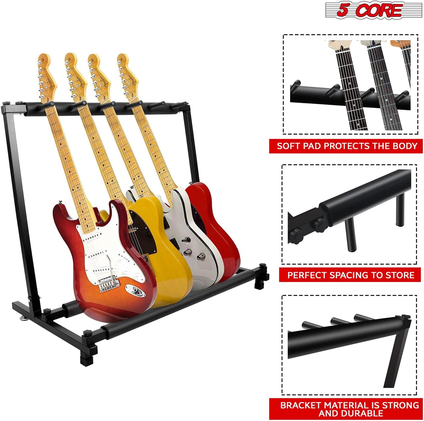 5 CORE Multi Guitar Stand Rack Guitars Holder Storage Stands for Acoustic Electric and Bass Soporte Para Guitarra (GRack 5N1)