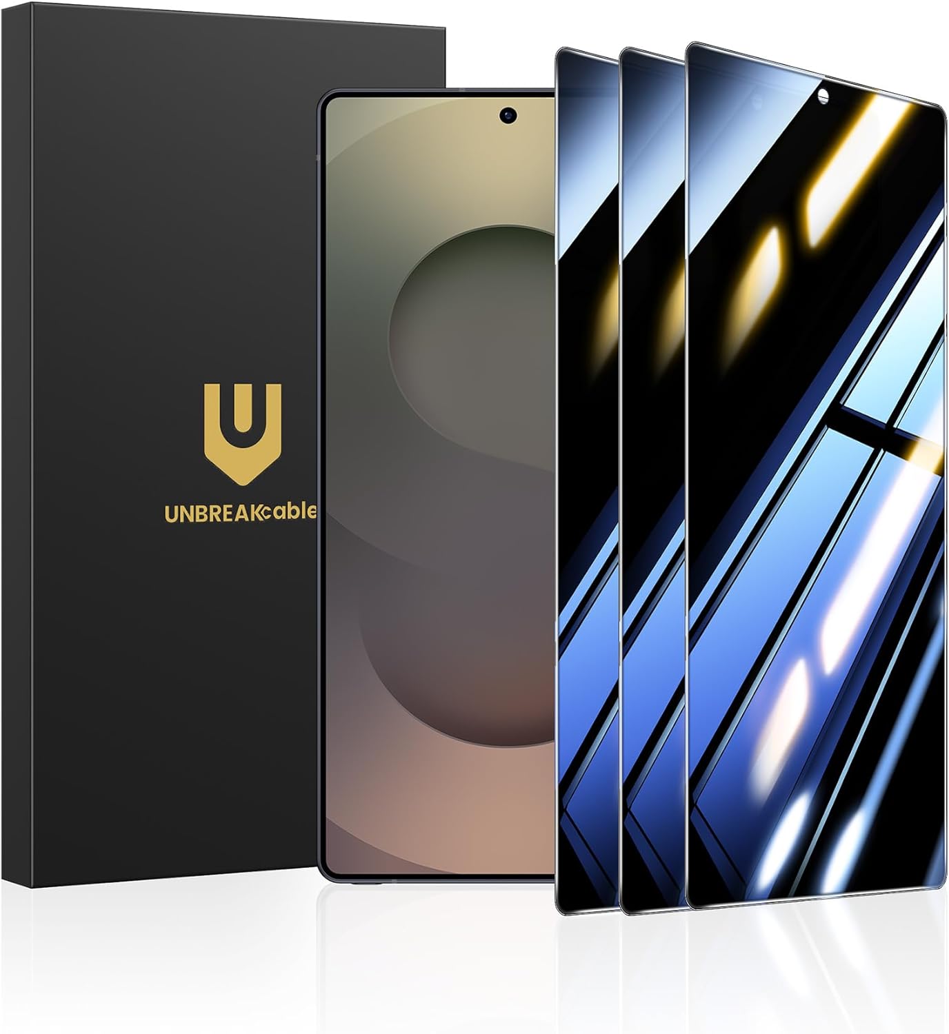 UNBREAKcable Privacy Screen Protector, Shatterproof 9H Tempered Glass for Samsung S25 Ultra [True 28° Anti-Spy] [Easy Installation] [Fingerprint & Face ID Unlock] for Public Transport & Office-3 Pack