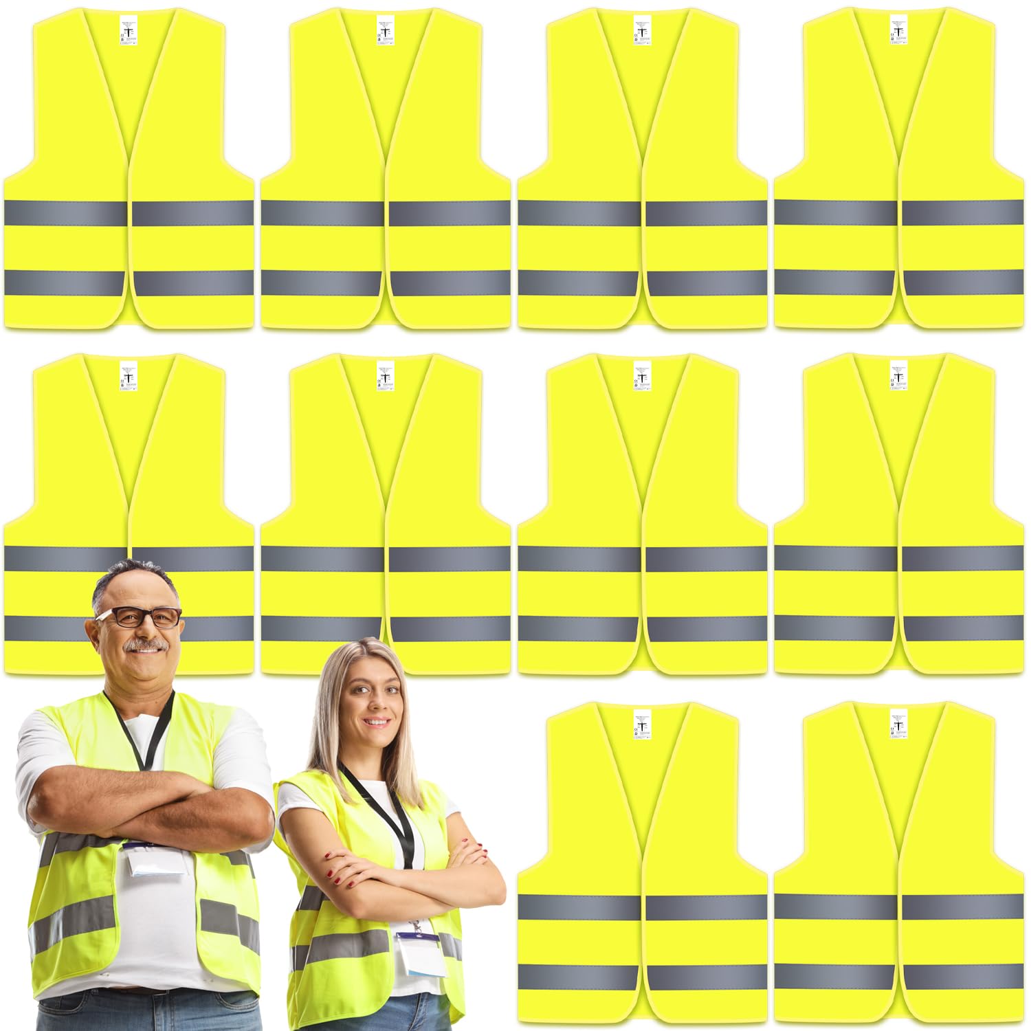 High Visibility Safety Vest 360° Reflective, 10 Packs, Breathable Hi Vis Vest for Construction, Running, Cycling, Traffic Work - Adjustable Neon Yellow Waistcoat (One Size Fits Most)
