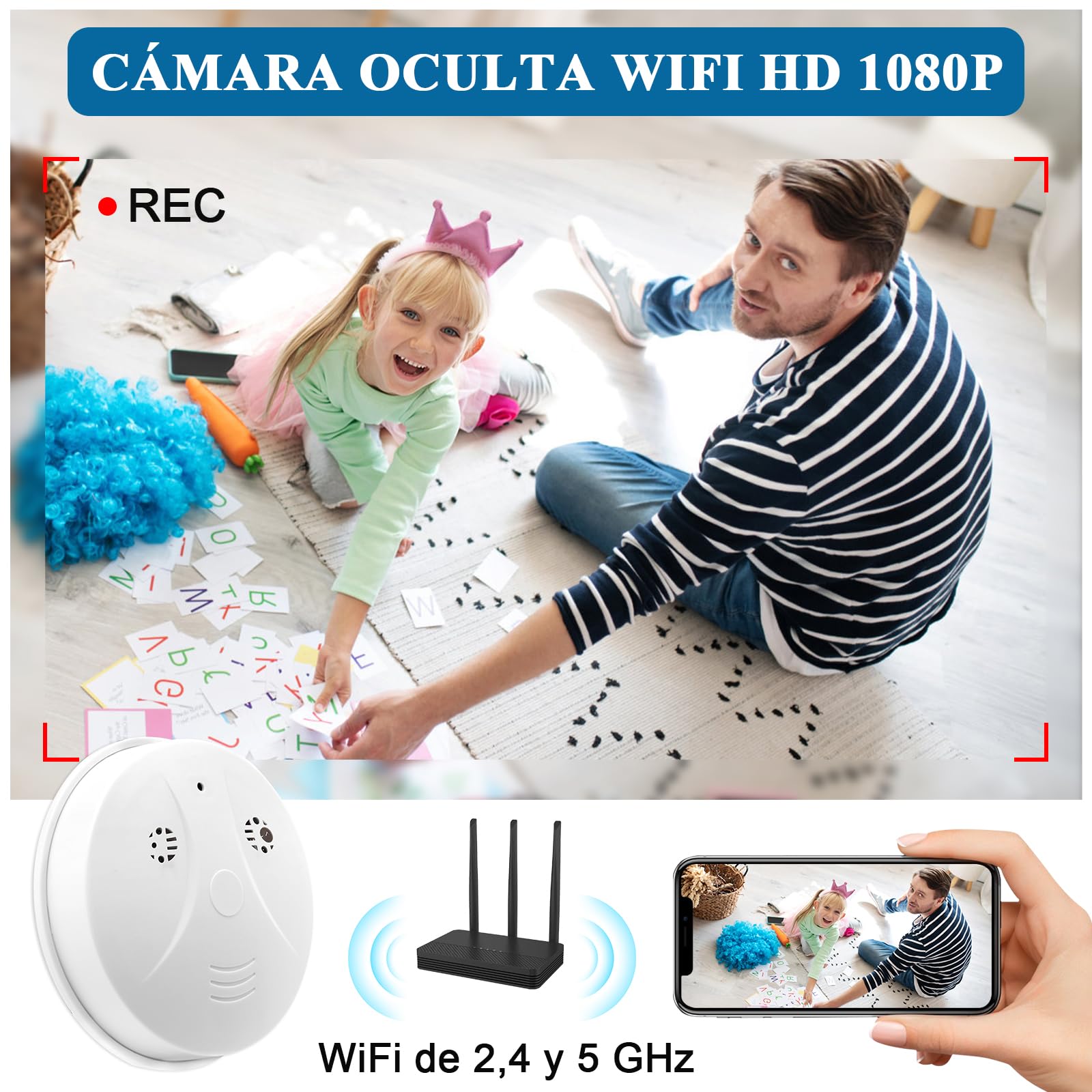 Cámara Oculta WiFi 5G, Cámara Espía Oculta en Detector de Humo | Mini Cámara Oculta Wifi, Cámara Espía Oculta HD 1080P con Detección de Movimiento y Visión Nocturna, Vista Remota
