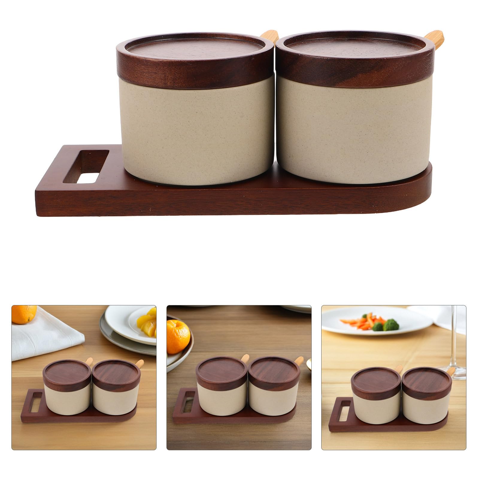 Japanisches Keramik Gewürzset mit Holzdeckel und Löffel Stilvolle Gewürzdosen für Asiatische Gewürze Praktisches Küchenzubehör für Schnelles Kochen zu Hause