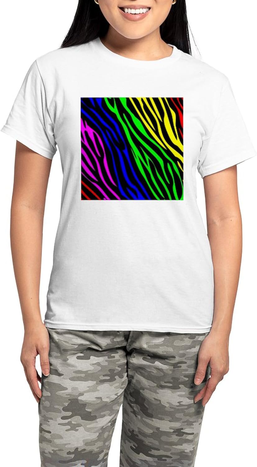 CafePress Rainbow Tiger Stripe Pajamas Women's Novelty Cotton Pajama Set, Comfortable PJ Sleepwear