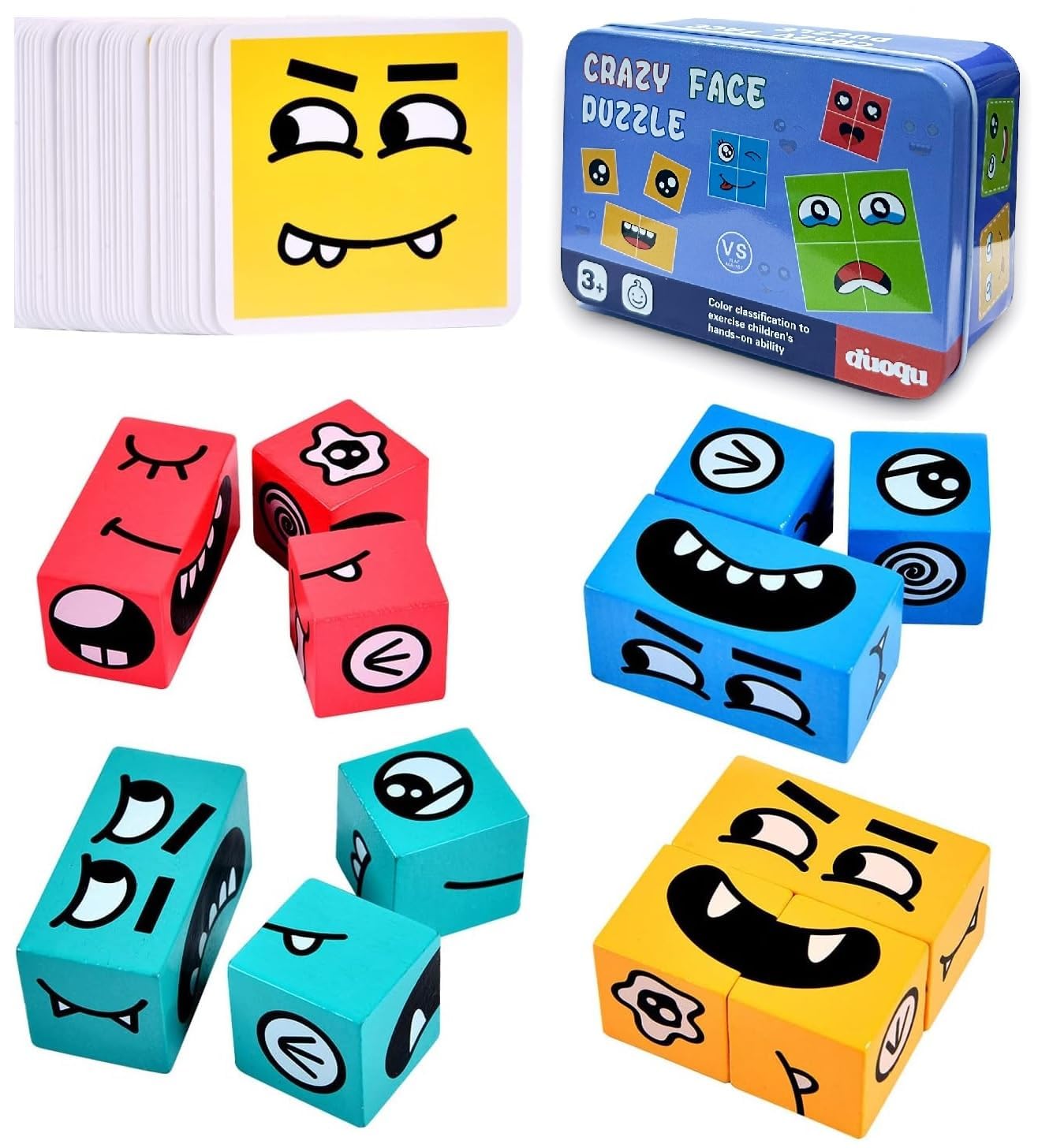 Amitasha Face Change Rubika Cube Game Brain Teaser Wooden Puzzle Educational Toy Cards for Kids and Adult (B0D9P99T94) Amazon Price History, Amazon Price Tracker
