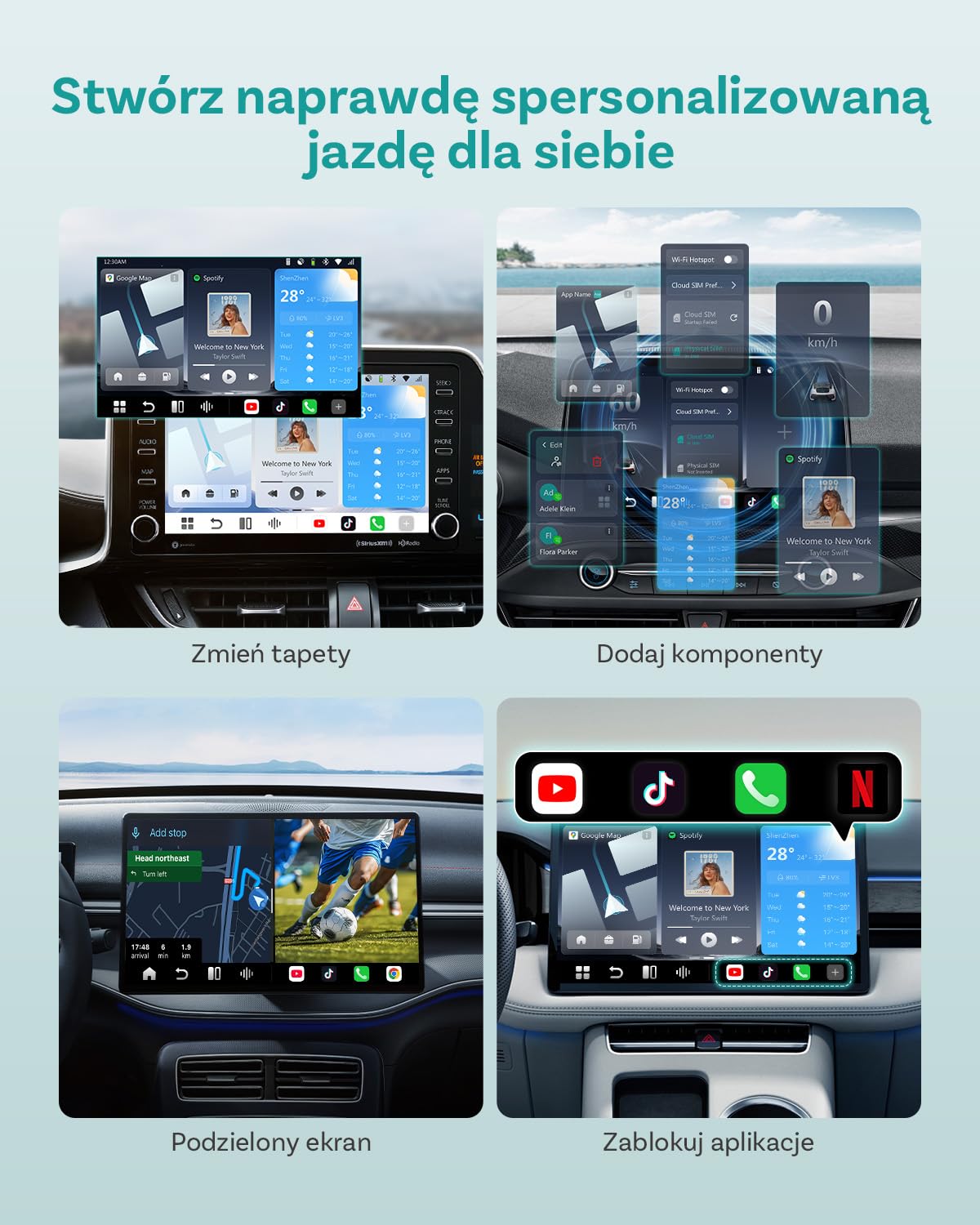 (2026 Nowy) OTTOCAST P3 Pro CarPlay AI Box, 3-w-1 Wireless Adapter CarPlay & Android Auto z Wyjściem HDMI, 8GB+128GB, Podział Ekranu, Aplikacje do pobrania, Aktualizacja OTA dla aut CP/AA przewodowych