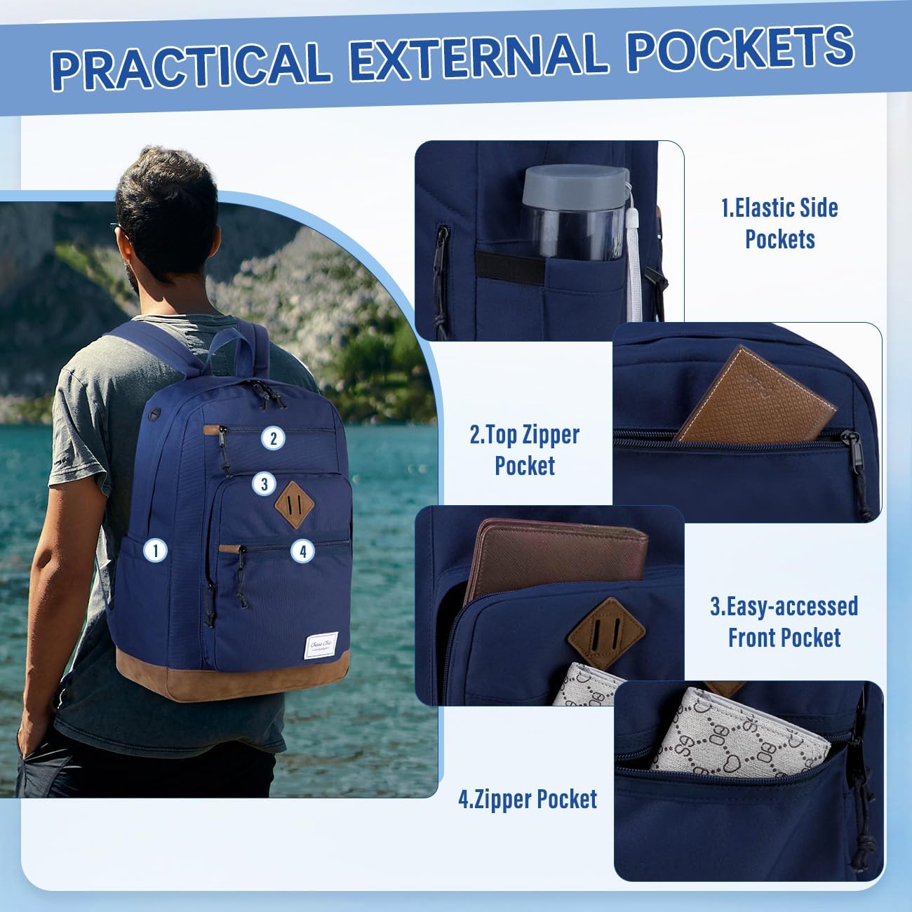 Chase Chic School Backpack for Men Women,Water Resistant Bookbag/Schoolbag/Daypack for Teen Boys Girls High School,College,Work,Travel Blue