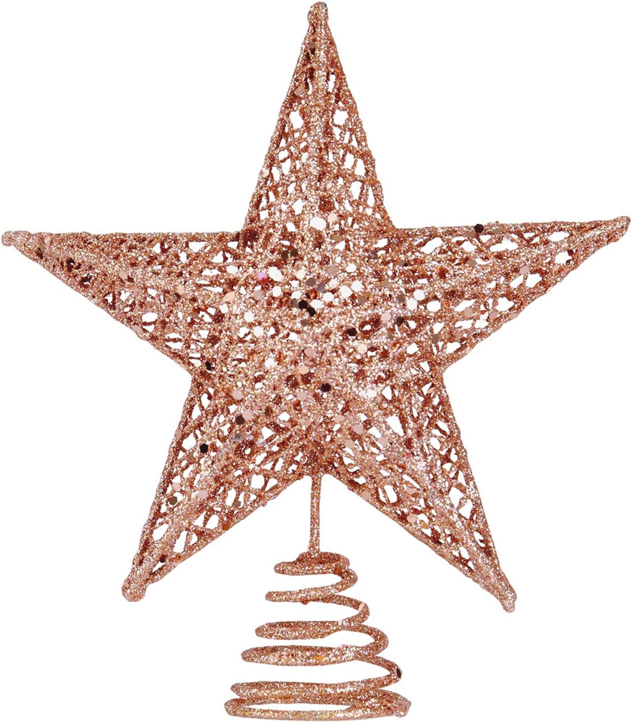 BinaryABC Christmas Tree Topper Star,Glittering Christmas Tree Decoration Ornaments,20cm (Rose Gold)