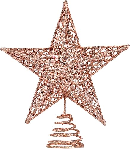 BinaryABC Christmas Tree Topper StarGlittering Christmas Tree Decoration Ornaments20cm Rose Gold