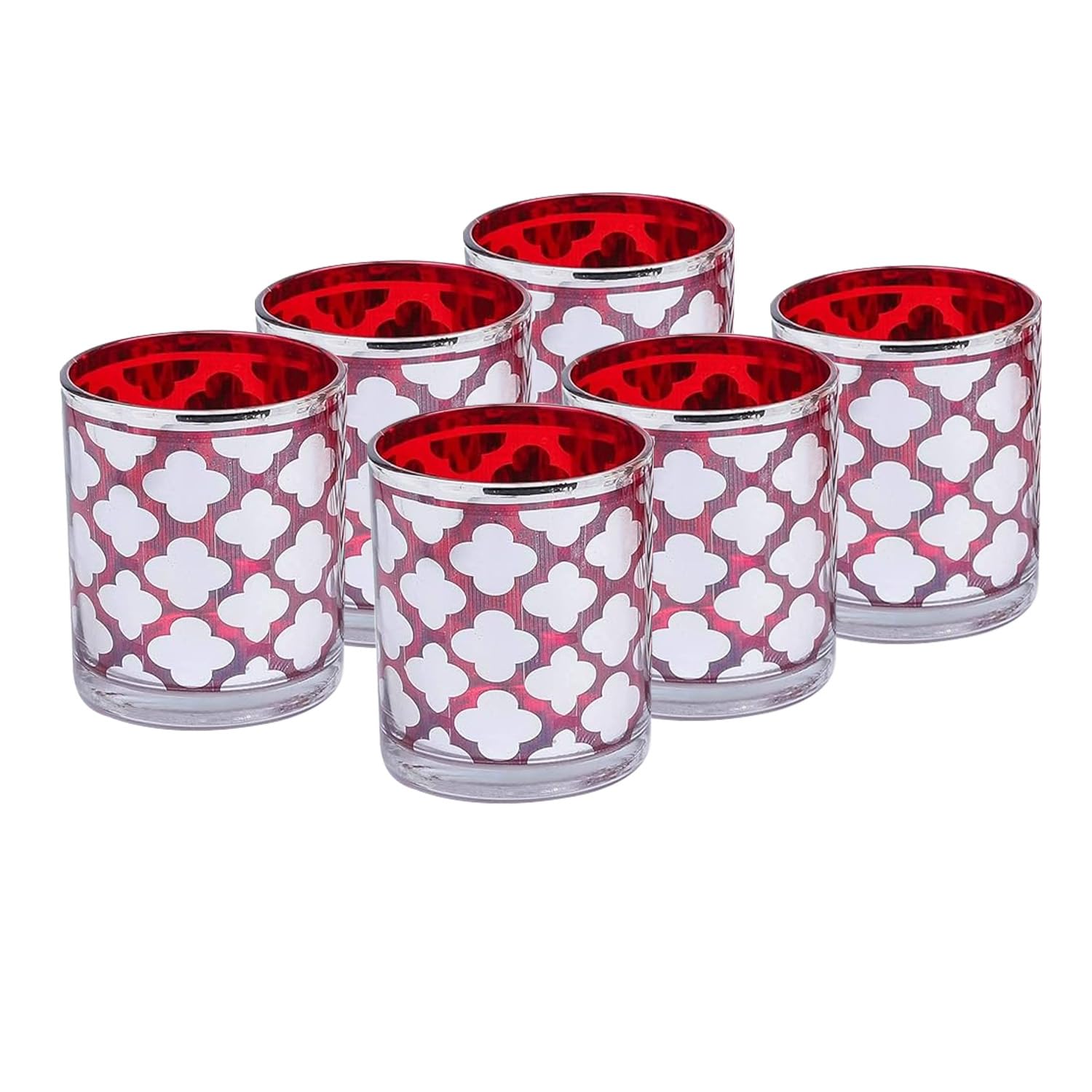 TIED RIBBONS Set of 6 Votive Glass Tealight Candle Holders (Glass, 3.1 Inch X 2.8 Inch) Glass Votive - for Home Décor | Diwali Festive Decoration | Weddings & Parties - Decorative Gifts Item