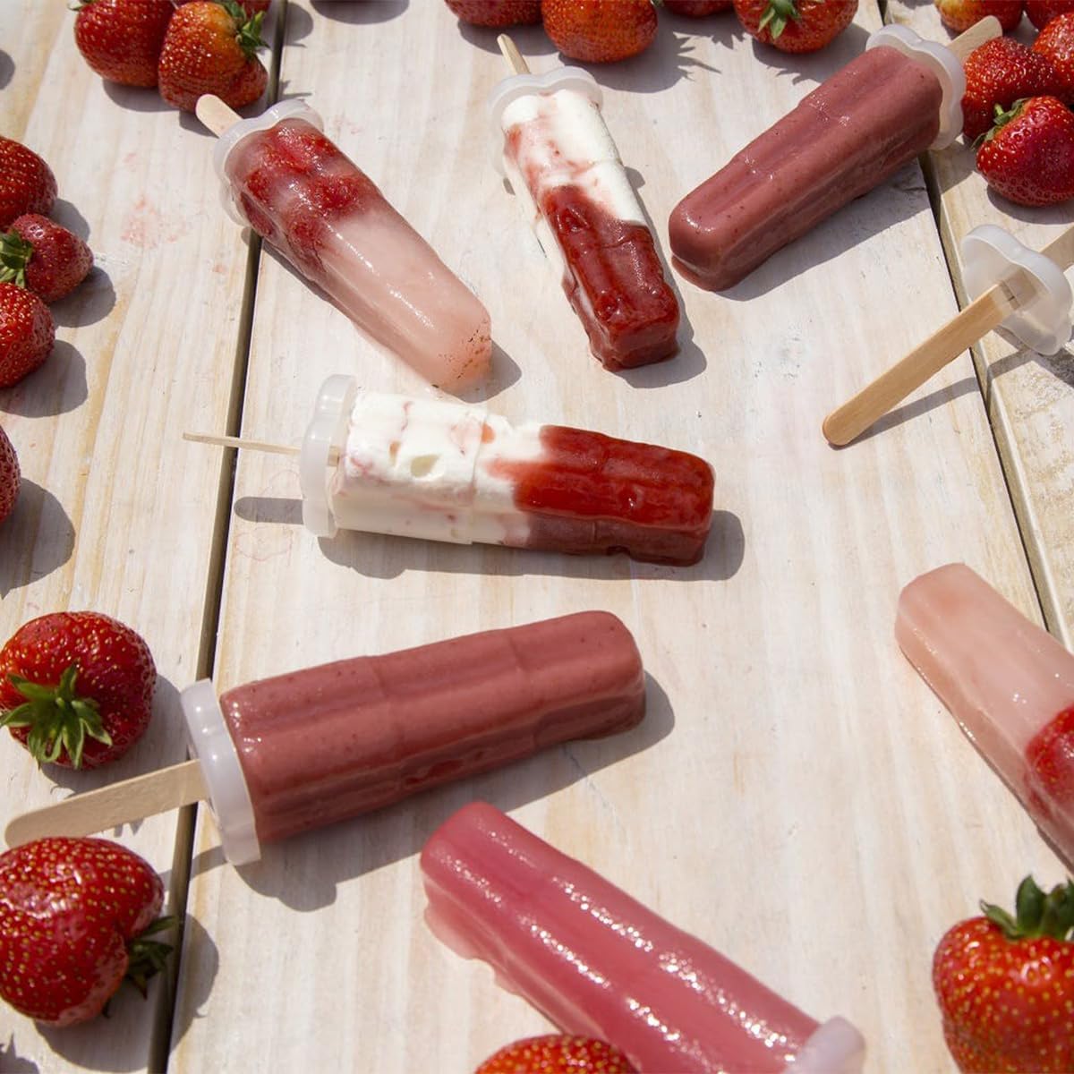 KitchenCraft BPA-Free Plastic Ice Lolly Maker with 8 Moulds and 16 Wooden Sticks