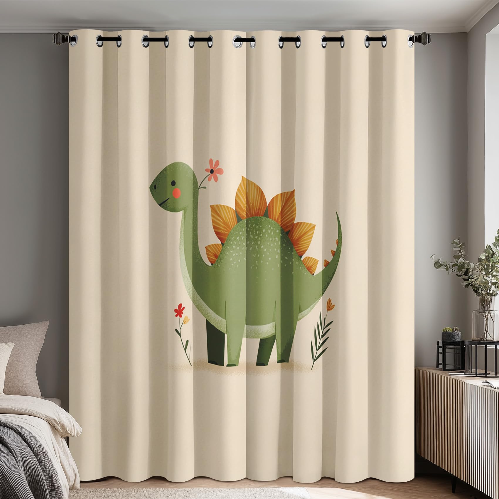 Générique Lot de 2 Rideau Occultant Dinosaure, Rideau Isolant Thermique à Oeillets pour Salon Chambre Cuisine Fenetre, Motif Dinosaure Vert Mignon Enfants, 117x183 cm (LxH)