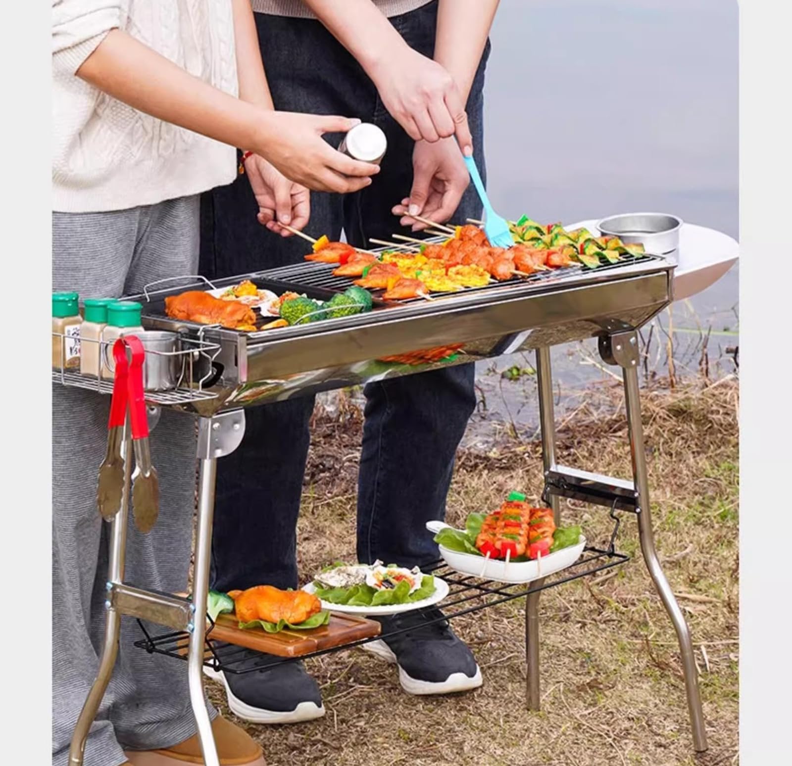 Grill per Barbecue in Acciaio Inossidabile, BBQ Carbone Pieghevole e Grill Portatile, Ottimo per Il Tailgating da Picnic da Picnic da Campeggio da Cucina Esterno,