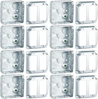 Copkim 8 Set 4 × 4" Electrical Junction Box with Cover Electrical Metal Outlet Box, 21.0 Cu. in. Capacity Receptacle Exposed Work Cover, 1-1/2'' Deep (2 Gfci)