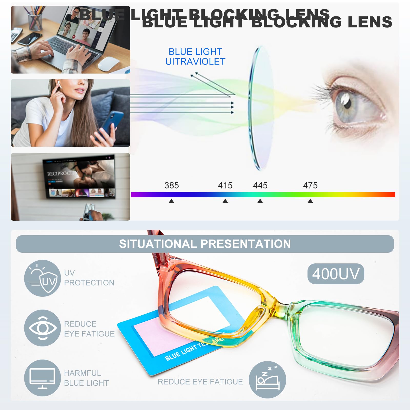 Amorays Occhiali da Lettura Oversize Square Frame Vintage con Anti Luce Blu Lenti Cerniera a Molla Occhiali Presbiopia Lettori per Donna Uomo 6561NEW(colorato,+1.5)