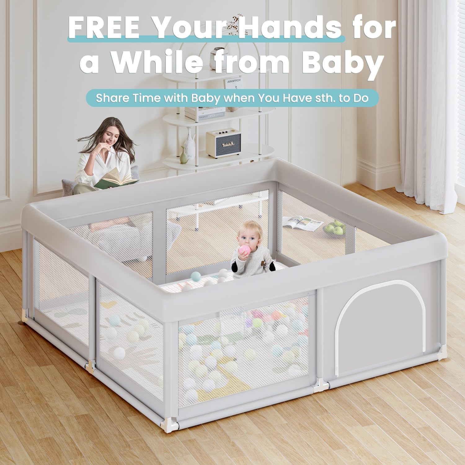 Condition photo showing New/Like New for hiaksedt baby playpen with mat small playpen for babies and toddlers 50 x 50 inch baby fence playards