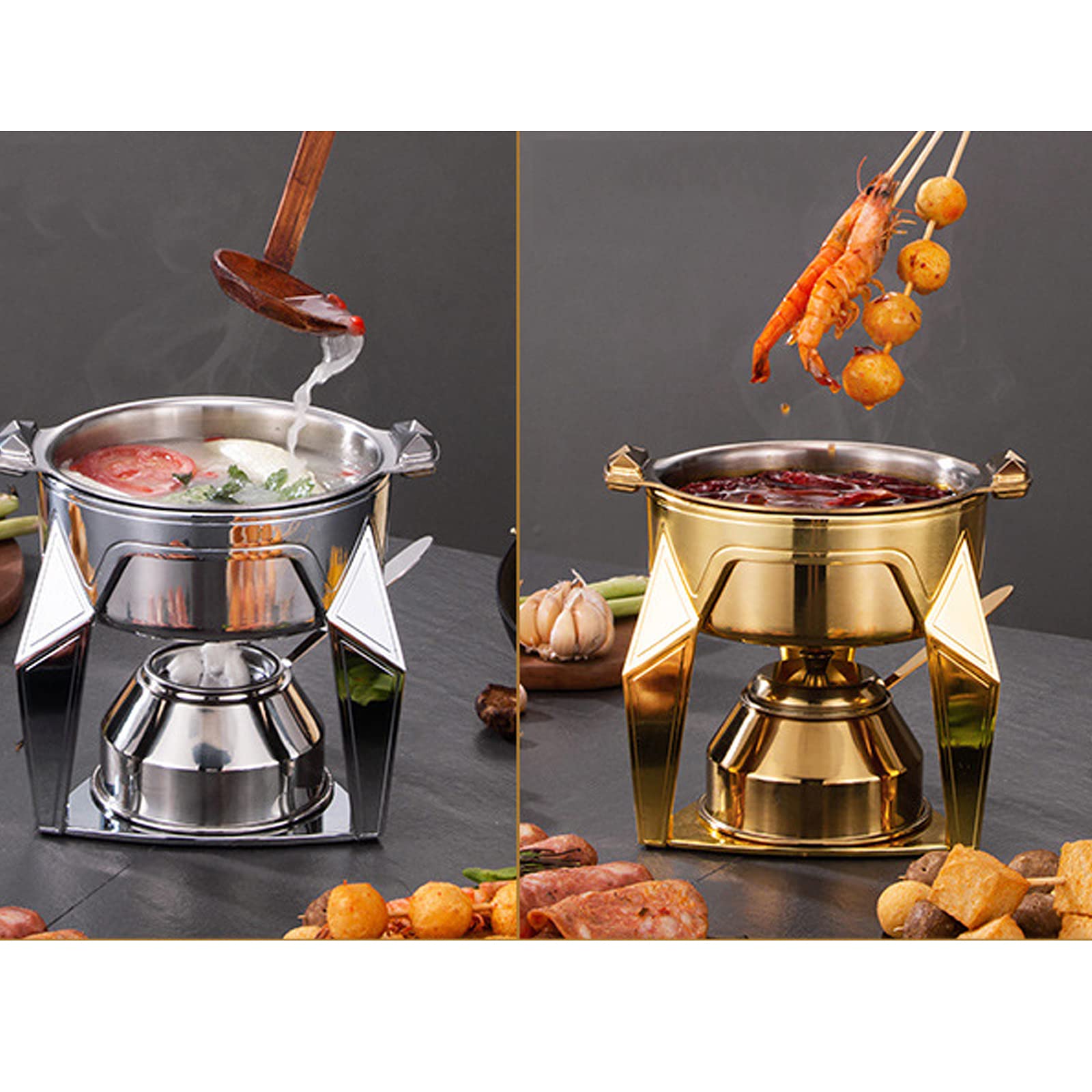 Spirituskocher Für Innenraum Mit Topf Campingkocher Mini Camping Alkoholkocher Spiritusbrenner Kochtopf-Set Campingkocher Spiritus Kocher Für Hot Pot Grillen Picknick,Silver