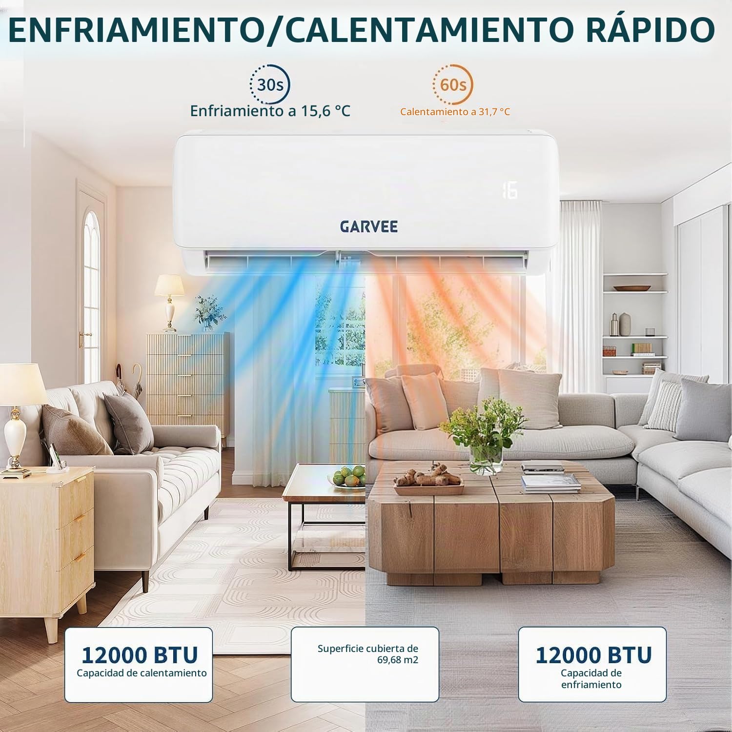 Aire Acondicionado Split 12000 BTU, Eficiencia A++, Ruido Mínimo, Inverter con Calefacción, Wifi & App, R32, para 120m² Habitaciones, con Kit de Montaje
