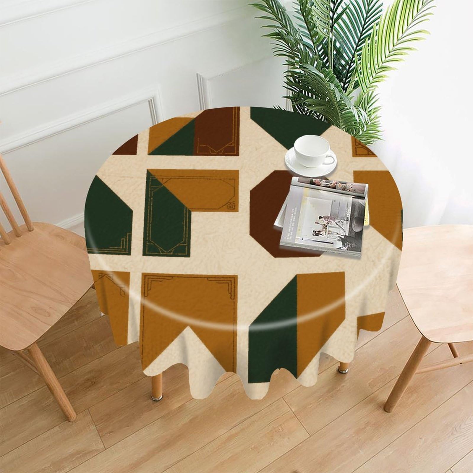 VstaDank Geometric Tablecloth Easy to Clean Polyester Round Table Cover Washable Round Table Cloth Wrinkle-Free Circle Decoration Tablecloth for Kitchen Dining Room 60"