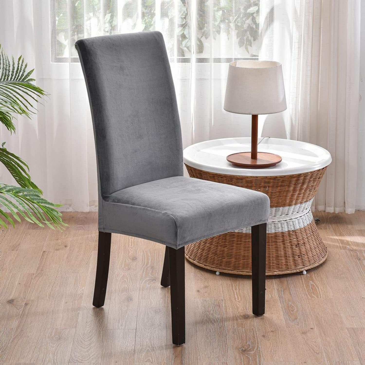 NMVAWIPT Luxury Velvet Dining Room Chair Covers, Stretchable Slipcovers With Elastic Band, 2 Pack Universal Fit(25#)