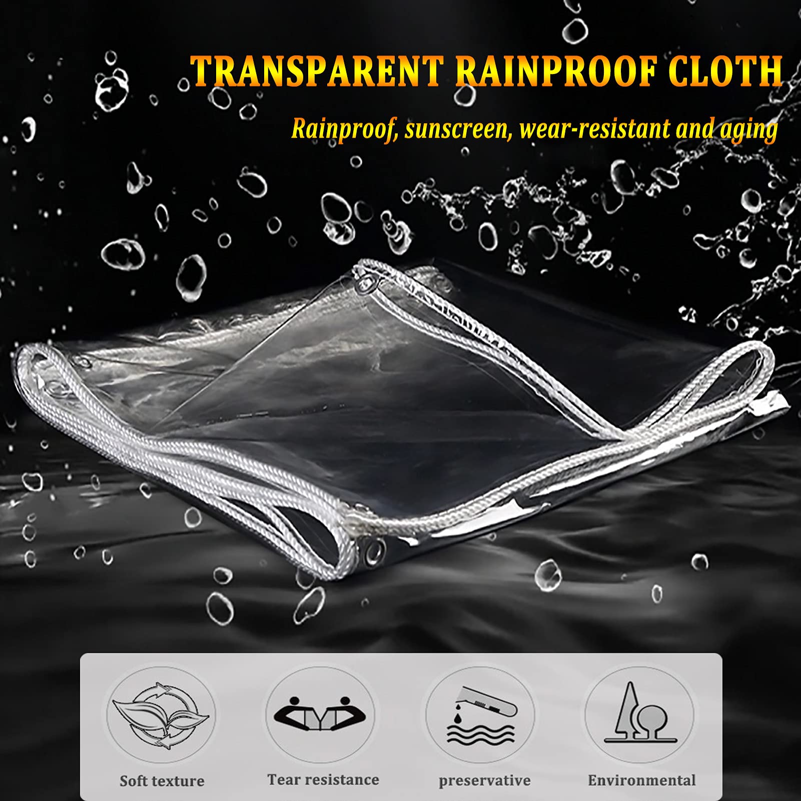 Bâche Imperméable, 400g/m² Bâche Transparente PVC Robuste avec Oeillets, Isolation Anti-Âge Verre Souple, pour Meubles de Jardin/Bûches de Bois/Extérieur/Camping,5x5m/16.4x16.4ft