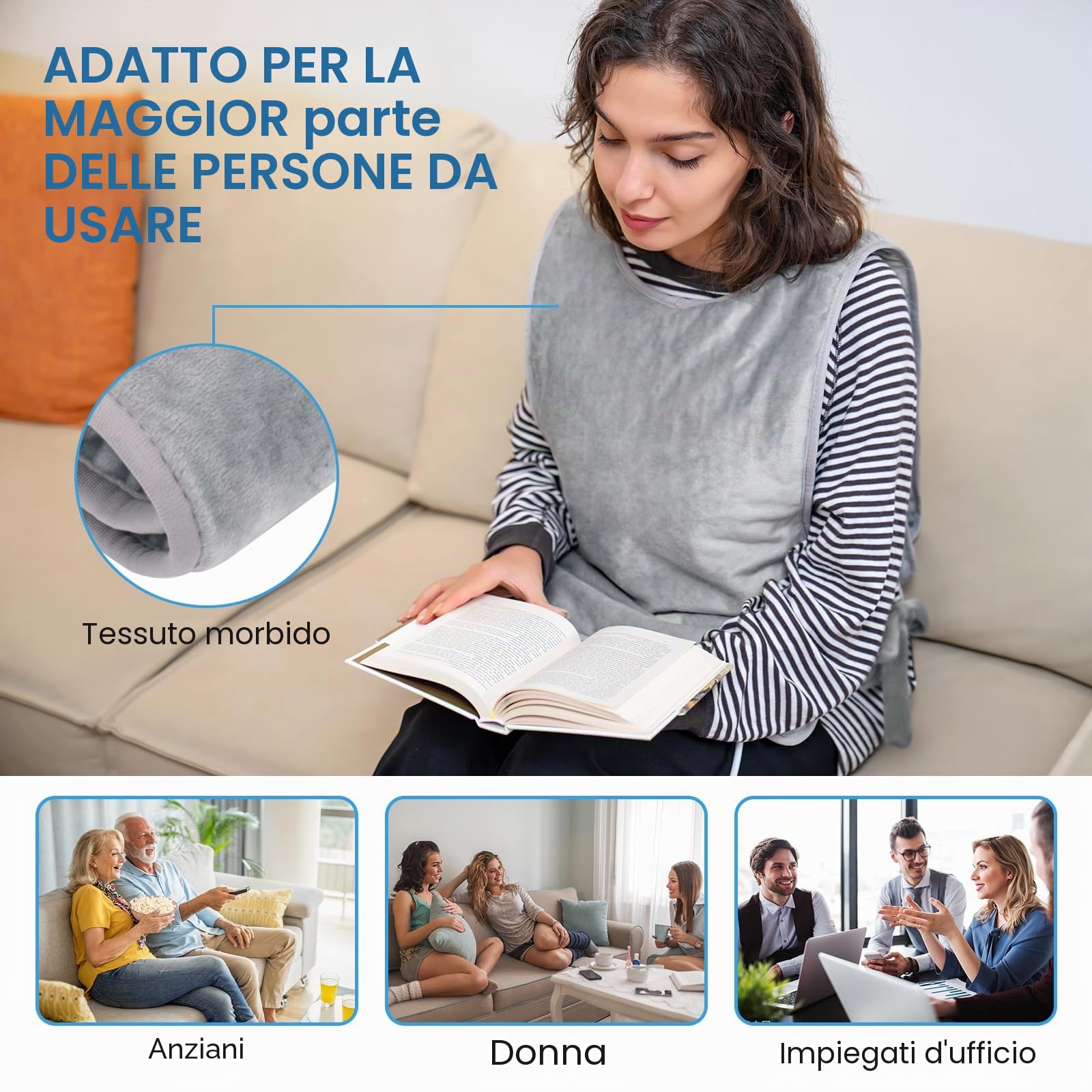Termoforo Elettrico Cervicale e Spalle, Schiena, Cuscino Termoforo Elettrico 138 x 42 cm, 6 livelli di temperatura con 4 timer, cuscino riscaldante per schiena, Lavabile