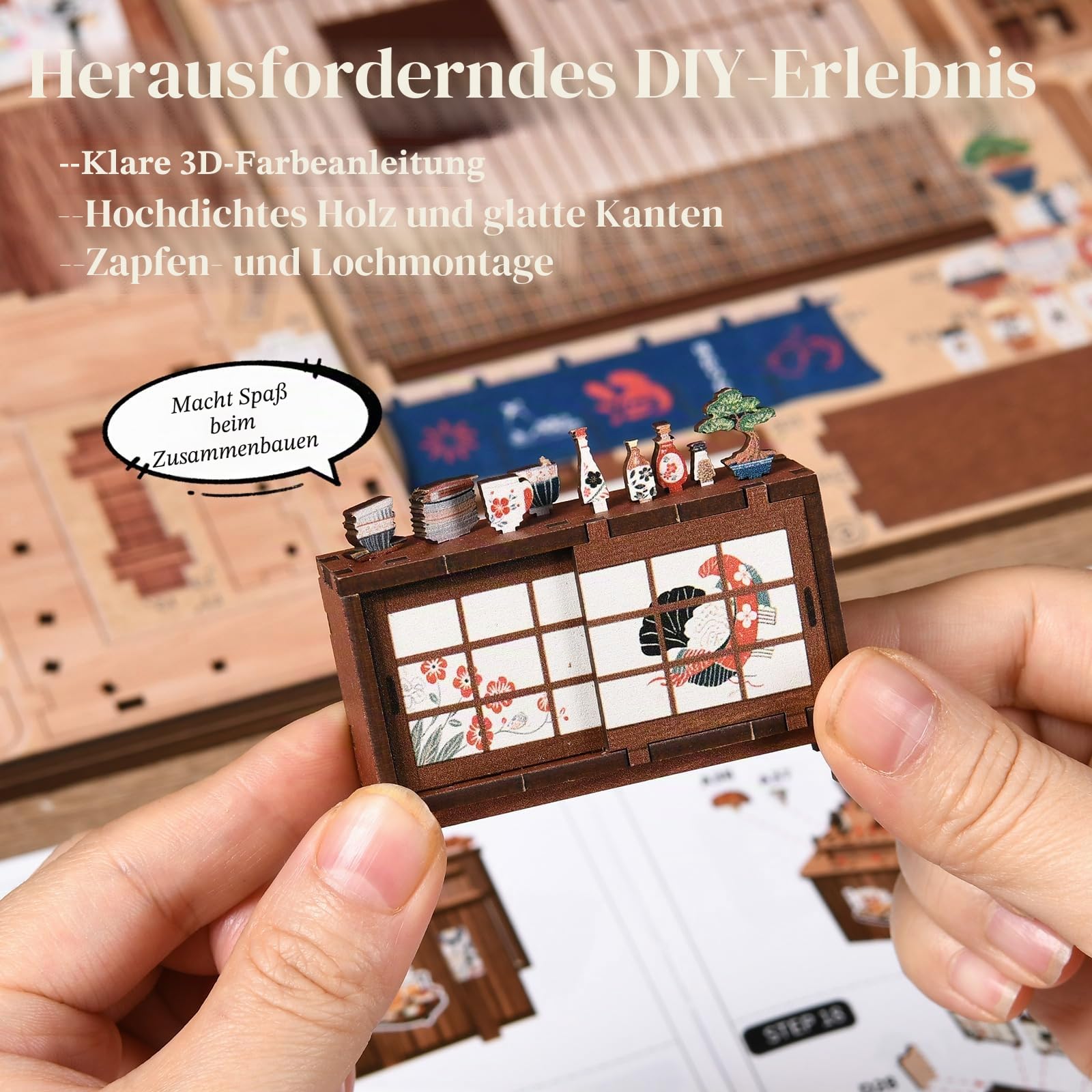 Japan Book Nook Kit mit LED,Miniatur Haus DIY Set,3D Holzpuzzle&Buchstütze