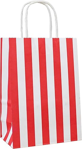 ADIDO EVA 12 bolsas de regalo a rayas, pequeñas bolsas de papel kraft rojo con asas para suministros de recuerdos de fiesta (8.2 x 6 x 3.1 pulgadas)