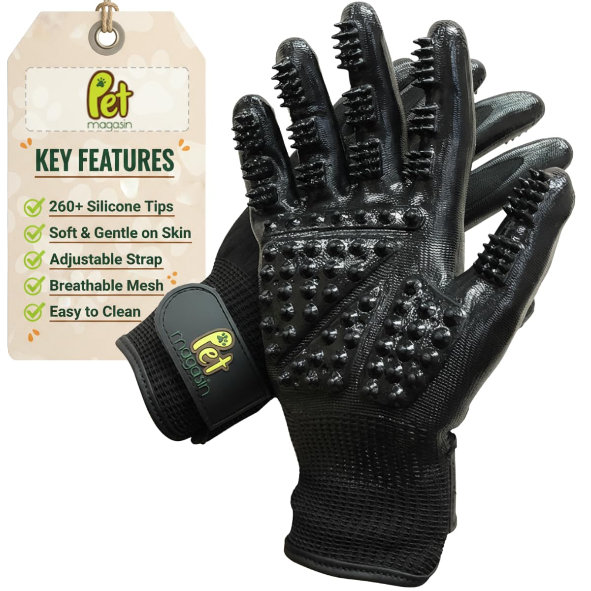 Pet Magasin® Durable Gentle Dog Washing Gloves (1-Pair) - Premium Pet Grooming Gloves For Dogs, Cats & Horses | Dog Scrubber For Bath | Cat Hair Remover Glove | Bathing Brush (Black, Medium)