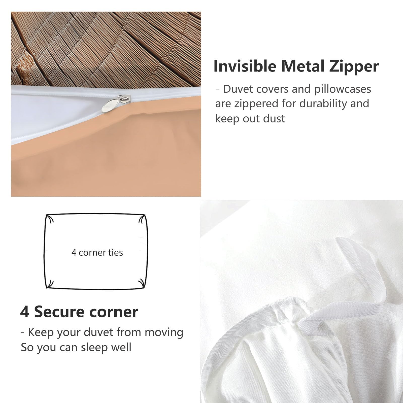 3-częściowa poszewka na kołdrę w kolorze jasnobrązowym, ekstremalny minimalizm, z rysunkiem słojów drewna, w kształcie serca, dla chłopców i dziewczynek, młodzieży, dwustronna pościel 240 x 220 cm z 2
