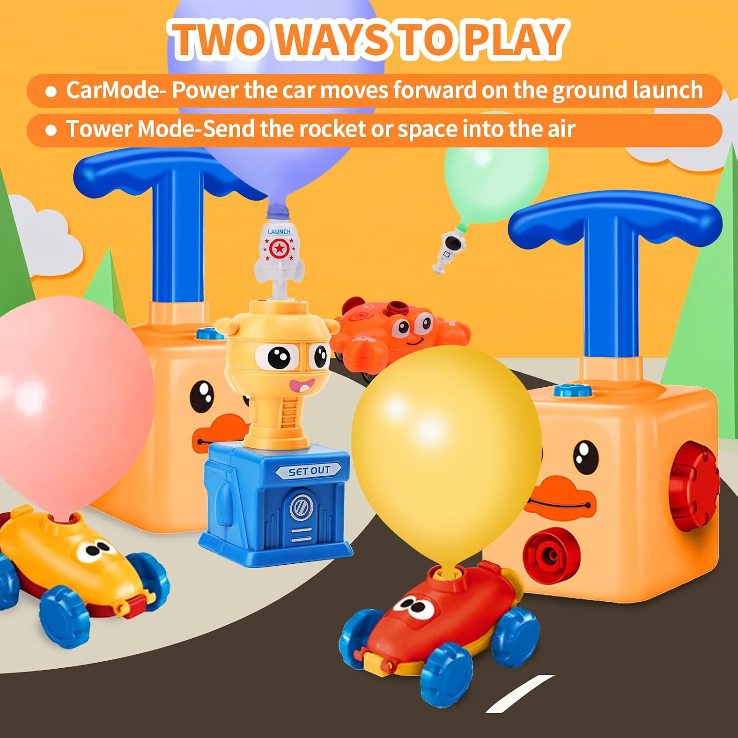 Balloon Launcher Car Toy Set,Balloon Powered Car for Kids Boys Girls 3+ and Classroom,Party Supplies Balloon Pump,Balloon Power Car (Duck) image 5