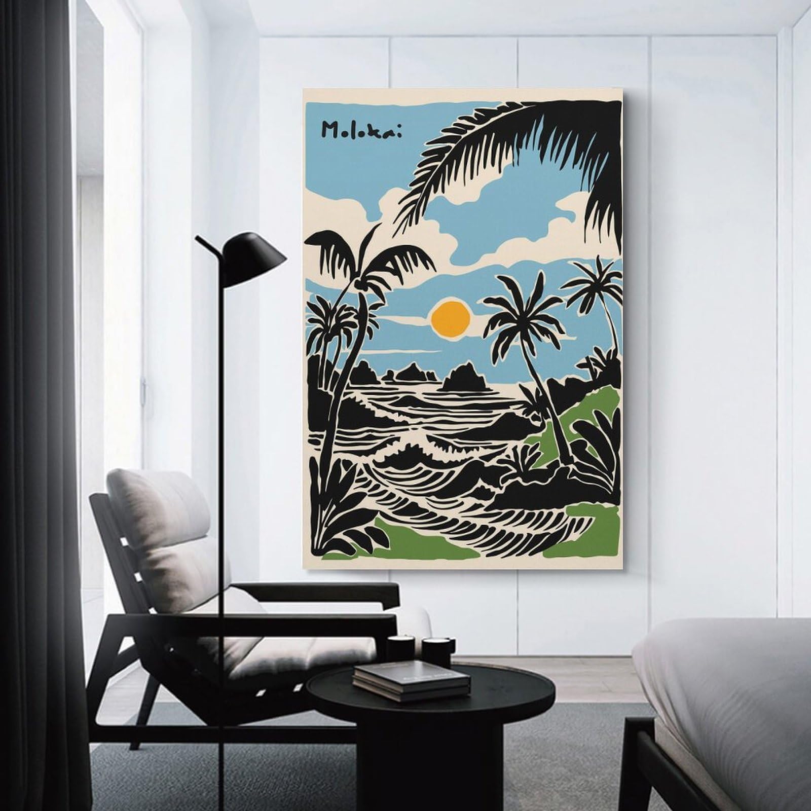Junmoney Molokai Island Beach Scene Illustration Decorative Wall Artwork, 16x24inch(40x60cm), for Corridors, Hallways Or Apartment Entries, Home Artwork for First Impressions