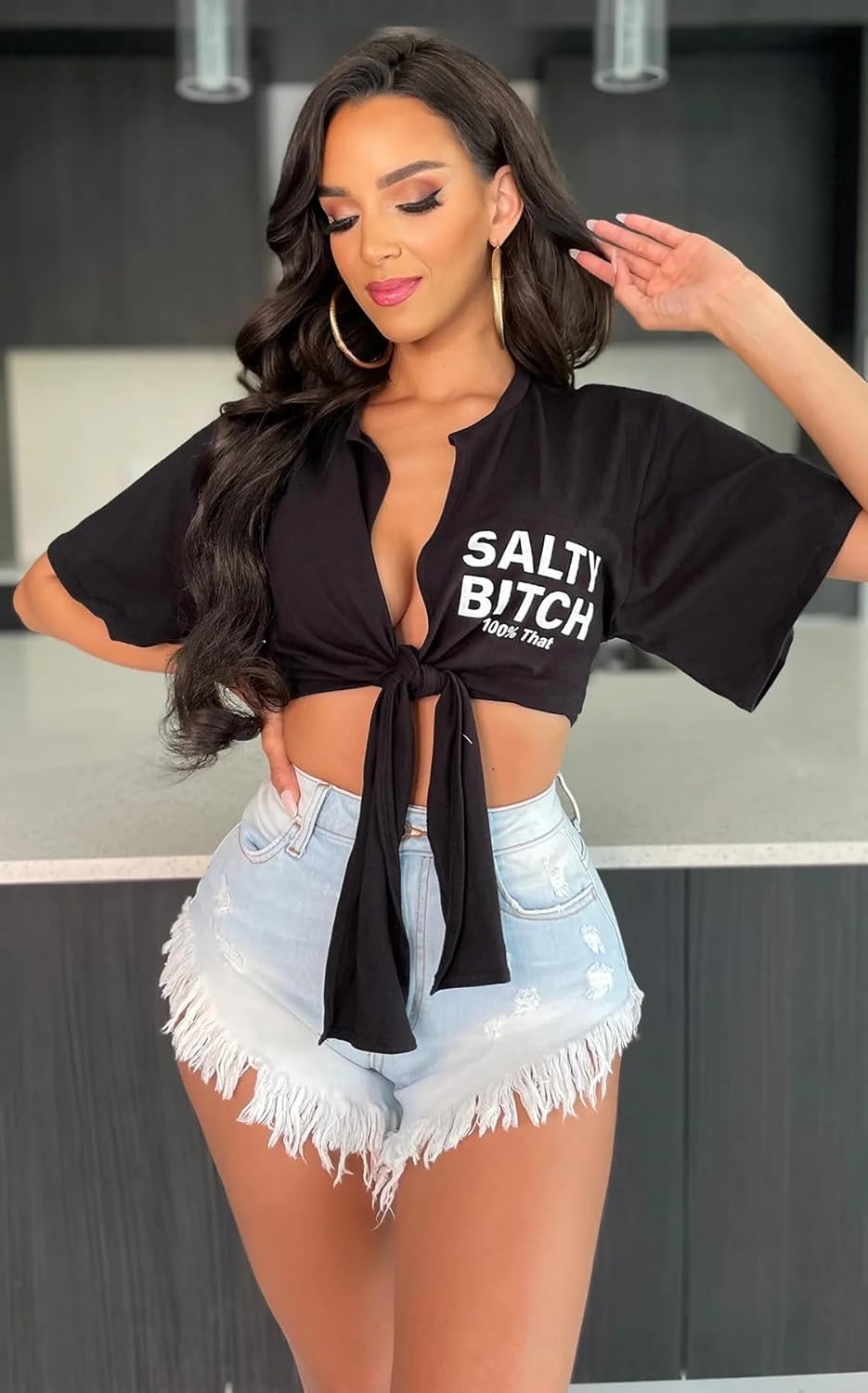 GOBLES Women's Summer Casual Mid Waist Ripped Raw Hem Stretchy Denim Shorts with Pockets - Image 6