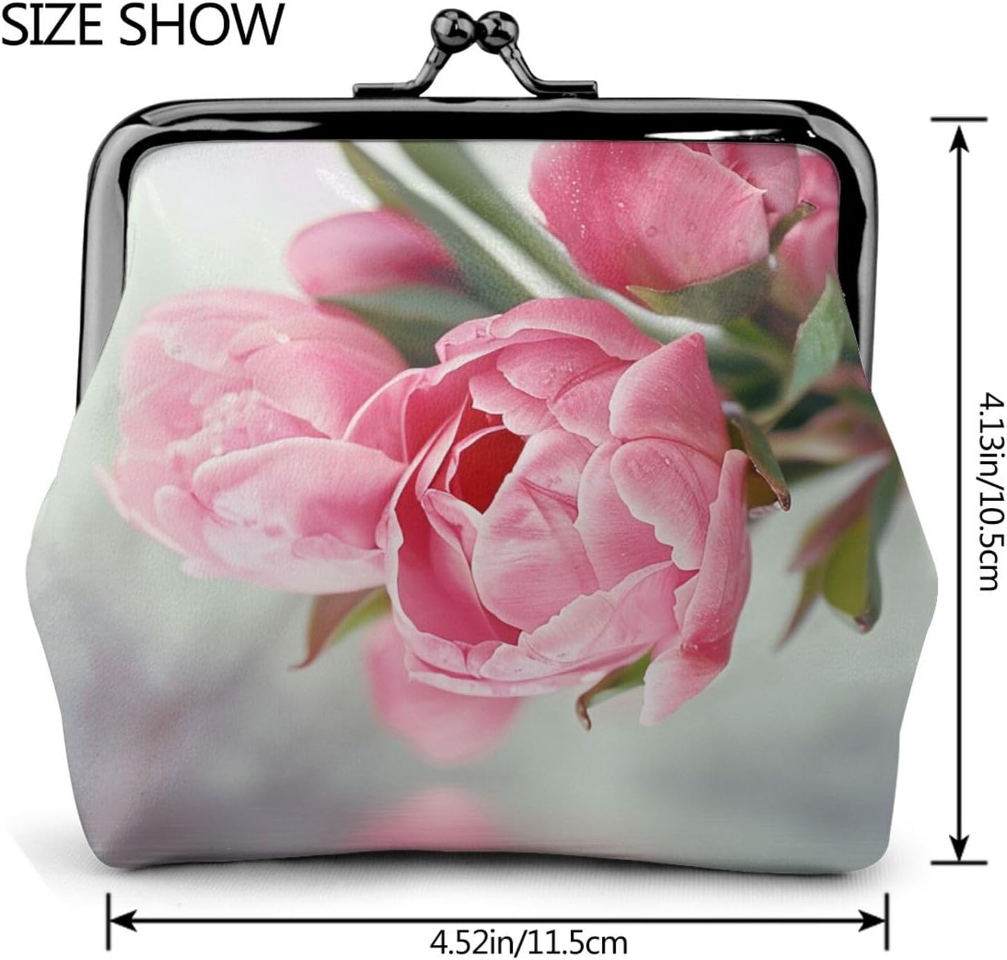 Outdoor Pretty Floral Printed Coin Purse for Women Cute PU Leather Coin Wallet Mini Coin Purse Pouch with Kiss-Lock