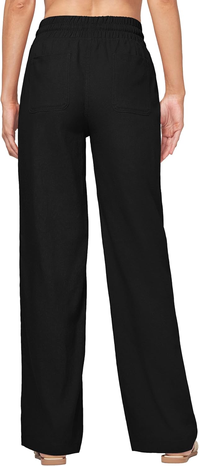 Willit Women Linen Pants Wide Leg Casual Palazzo Pants Cotton Linen Lounge Beach Summer Pants with Pockets 29"/31"/ 33" - Image 3