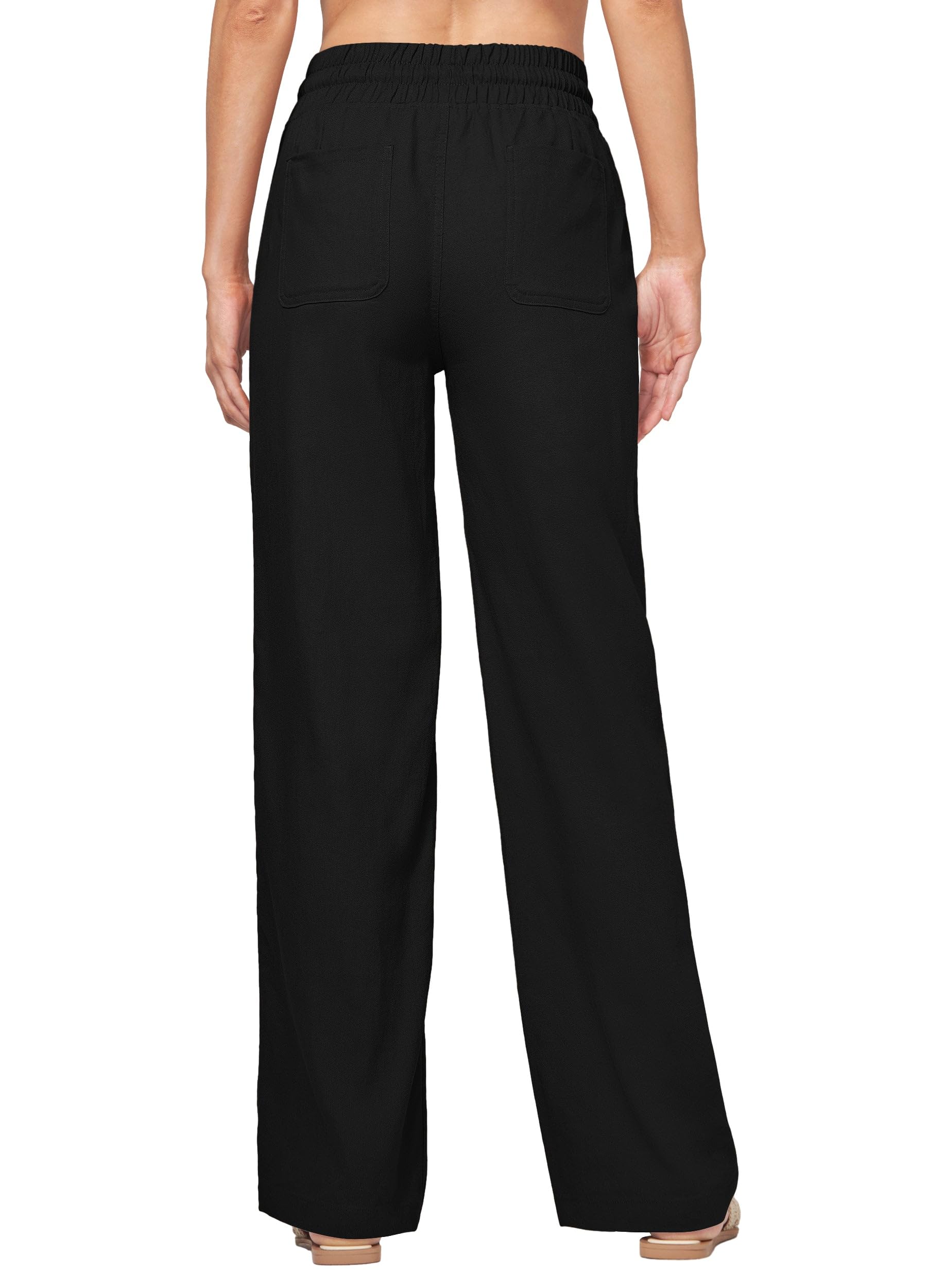 WILLIT Pantalon en lin pour femme - En coton - Pantalon d'été - Pantalon de jogging - Couleur unie - Jambe large - Pantalon Palazzo - Pantalon décontracté