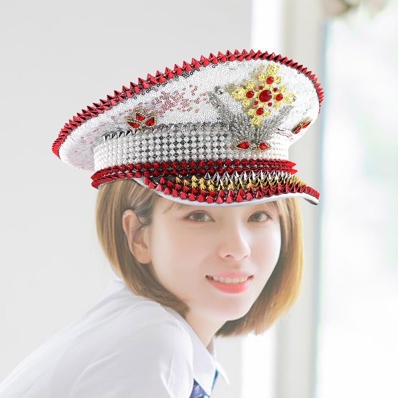 Paillettes Decorato Capitano Cappello Festival Cappello Da Sposa Cappello In Poliestere Traspirante per Festival Musicali