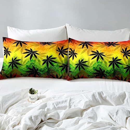 Miniatura 6 de Erosebridal Juego de sábanas de hojas de cannabis, juego de sábanas de hojas de marihuana, tamaño individual, exóticas trippy para adolescentes,